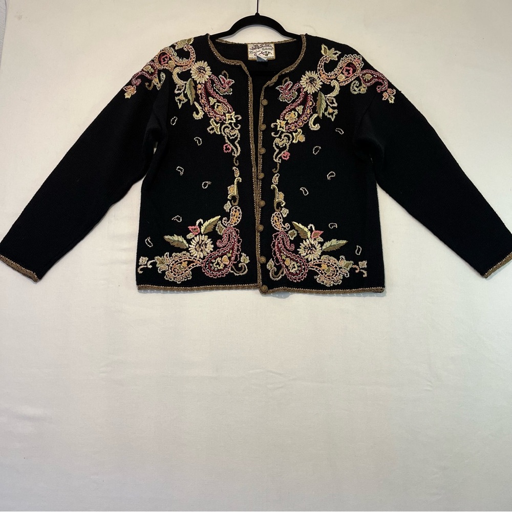 Heirloom Collectibles Womens Sweater Button Up Cardigan Embroidered Vintage L